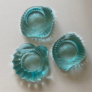 Recycled Acqua Glass Seashells Tea Light Candle Votives 3 nautical coastal